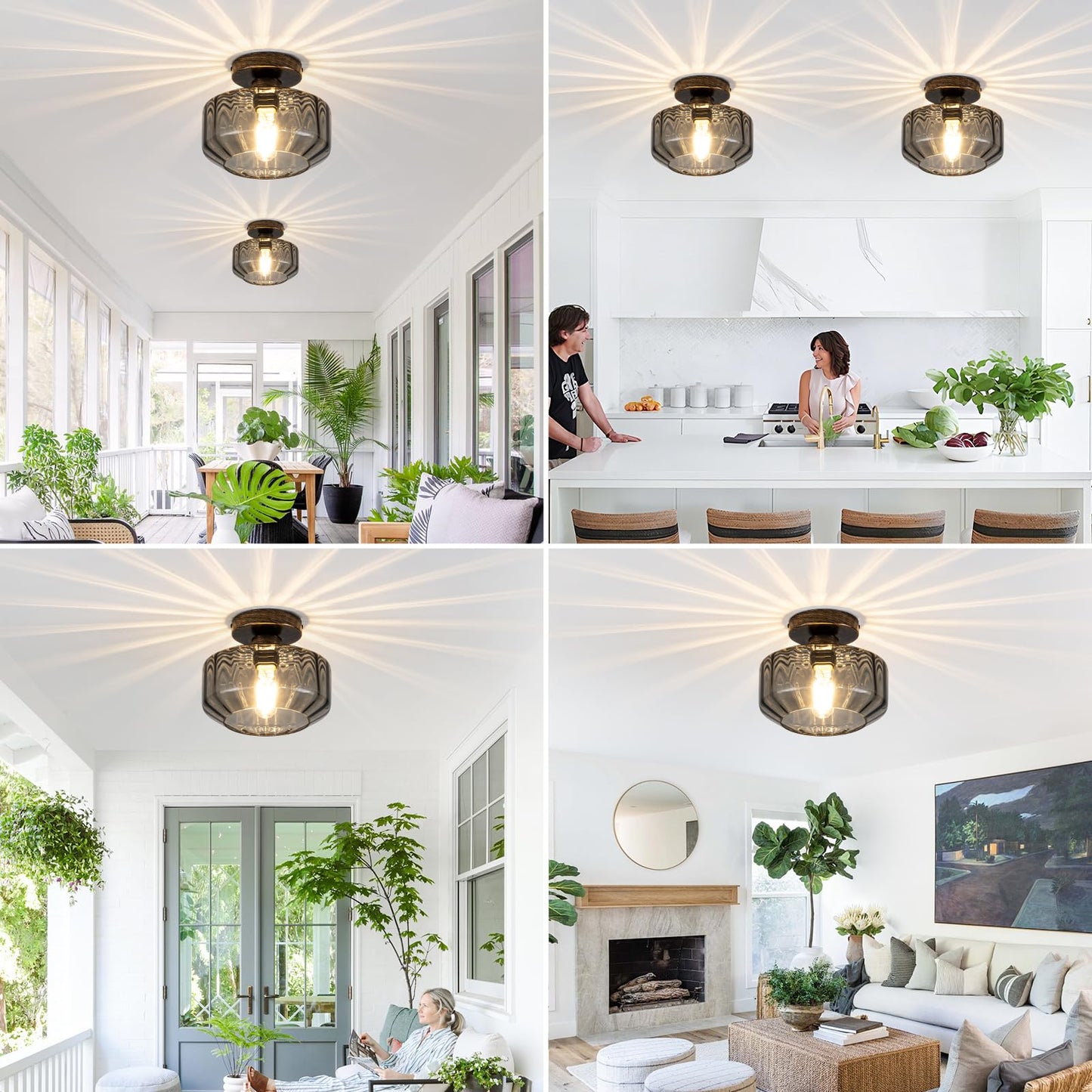 Tbaoinla Smoked Glass Flush Mount Ceiling Light With 1200Lm Led - Black Champagne Gold 8.66 Damp Rated Fixture For Bathroom Kitchen Hallway Modern Lighting