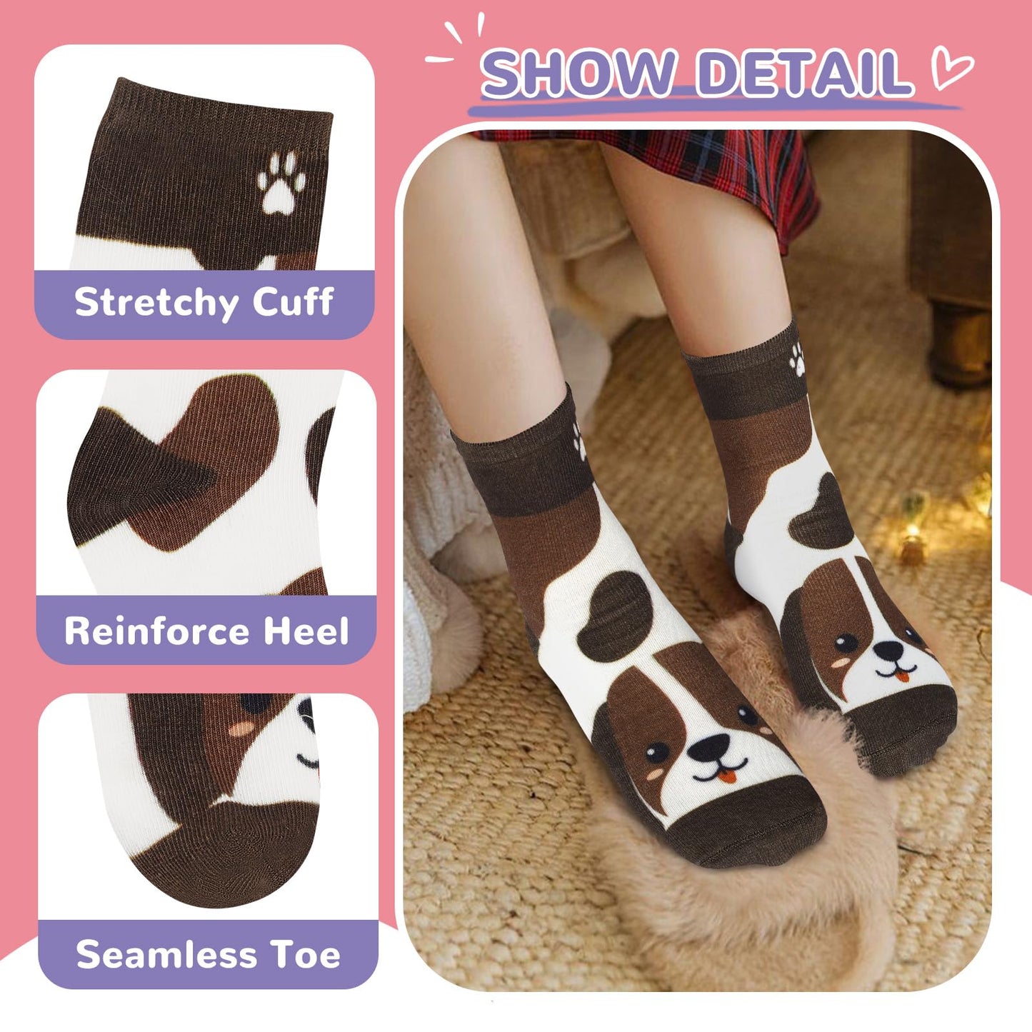 Queenshin Toddler Boys Girls Socks Dog Print Patterned Crew Funny Cotton Cute Cartoon Animal Novelty 1-3T Crazy Sock 6 Pairs Unique Birthday Christmas Gift