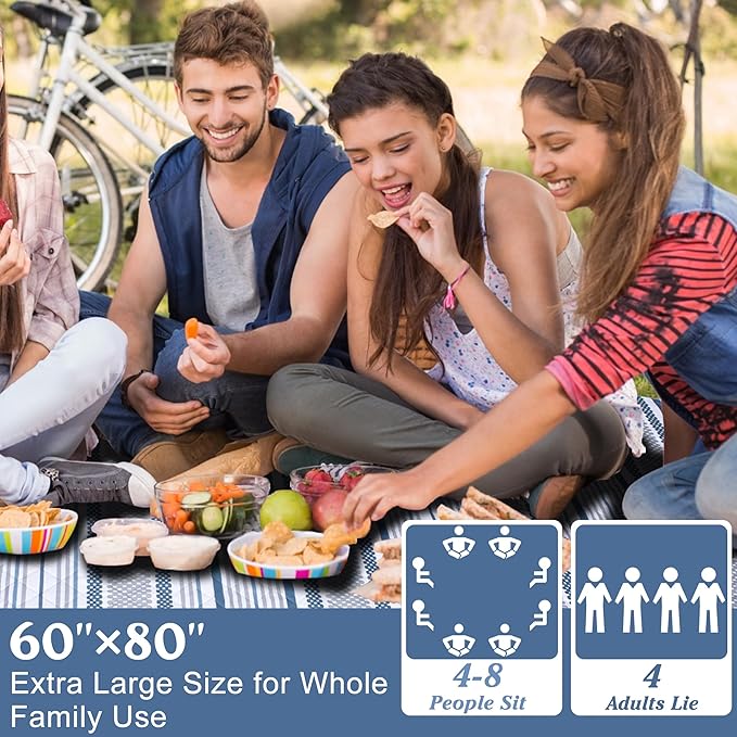 Oversized Waterproof Picnic Mat, Outdoor Beach Mat. Suitable for Camping, Outdoor, Beach, Party and Concert. (Dark Blue & Gray, 80" x 60")