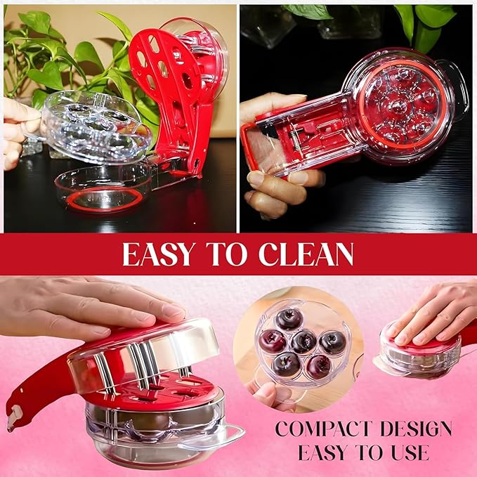 Cherry Pitter Tool - Pit 6 Cherries at Once, Mess-Free Cherry & Olive Pitter with Tray, 304 Stainless Steel Multi Pitters for Fast Prep & Easy Cleanup