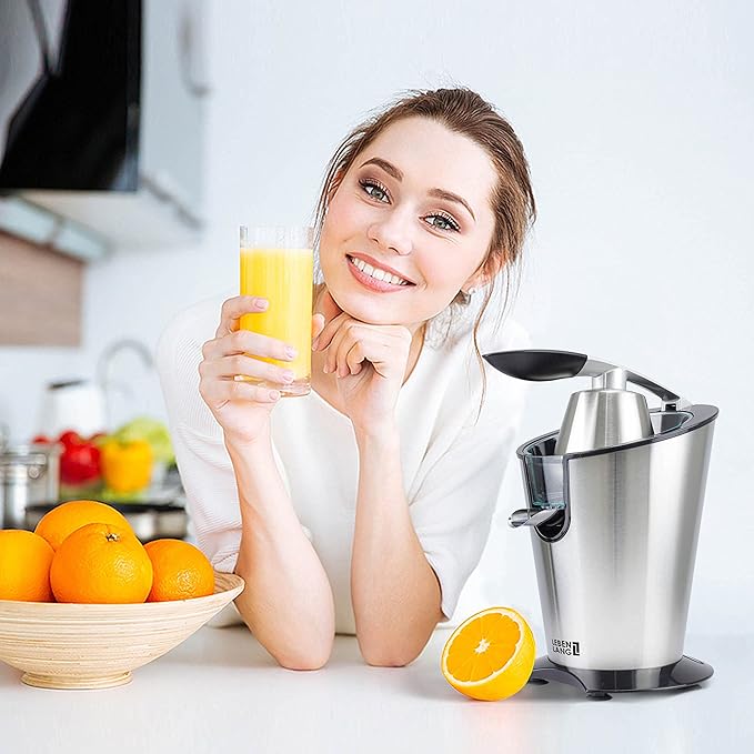 LEBENLANG Electric citrus juicer with high juice yield | Orange juicer squeezer 200W + 2 cones I Exprimidor de limones electrico Small juicers machine mini for citrus lemon Esprimidoras naranjas jugo