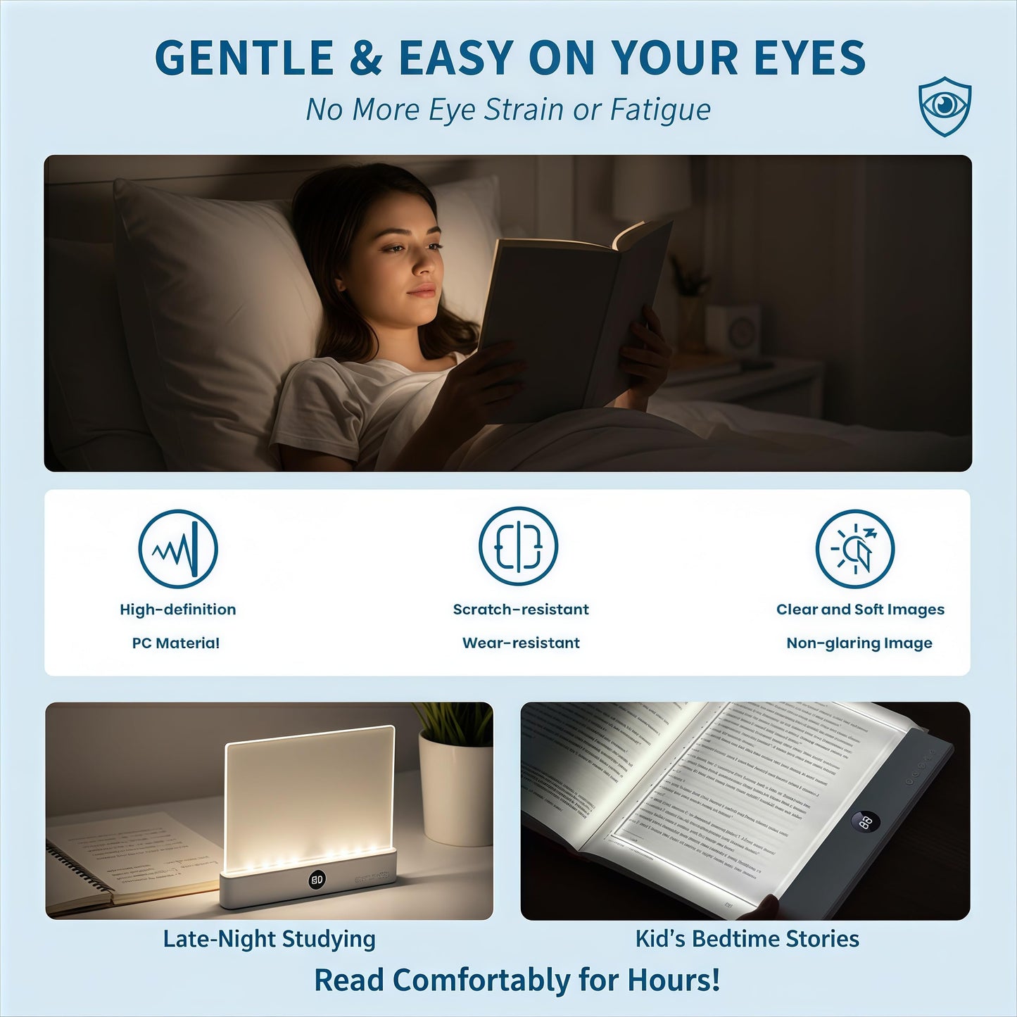 2026 Upgraded Book Light, Rechargeable Clear LED Flat Book Lights for Reading in Bed at Night with 3 Colors & Timer, Dimmable Panel Plate Book Lamp Full Page Light, Bookish Gifts for Book Lovers