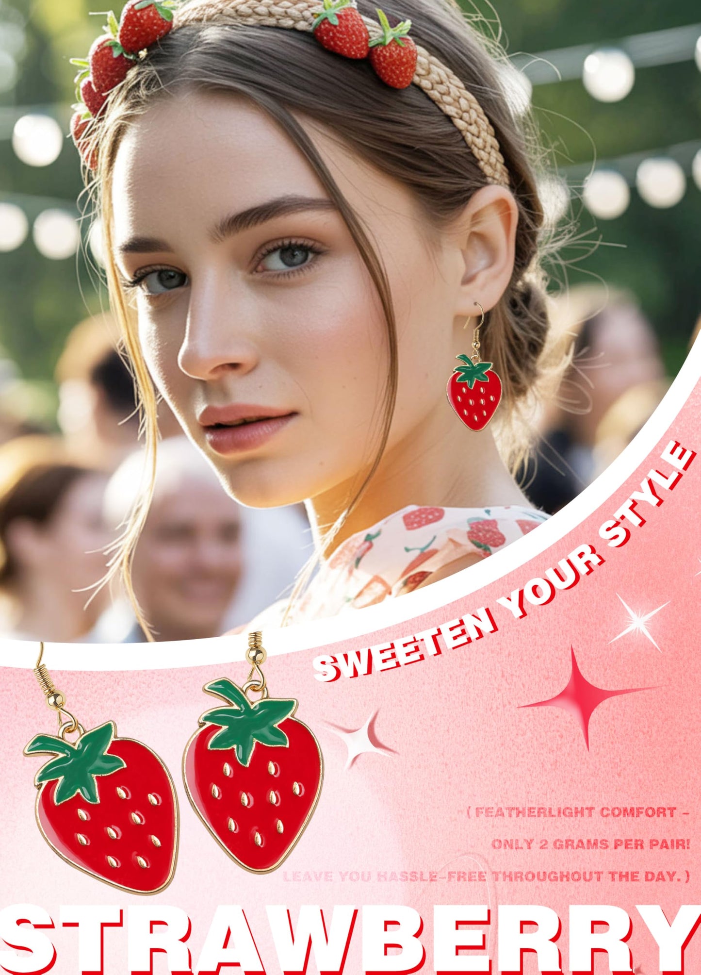 Strawberry Costume Women Accessories Strawberry Earrings for Women Cute Hat Socks Gift BFF