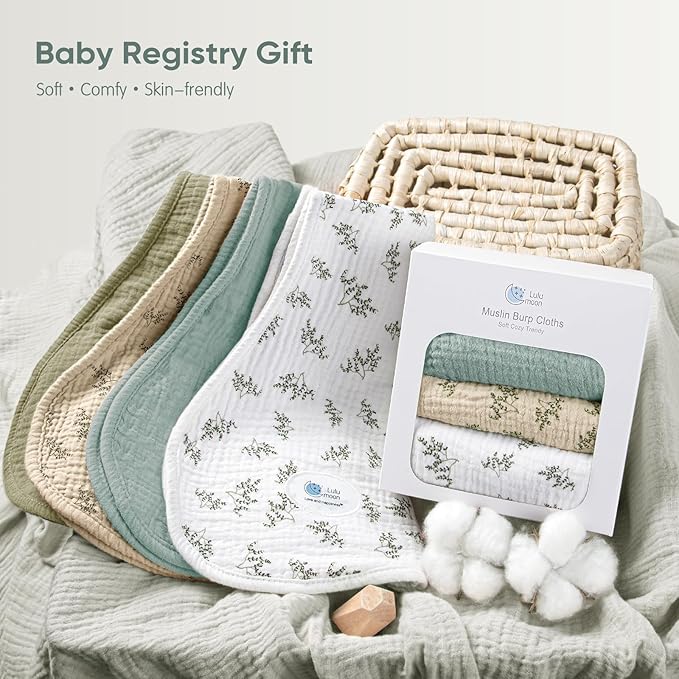 lulumoon Muslin Burp Cloths for Babies: 100% Soft Cotton Large Burping Cloths - Neutral Baby Burp Rags for Boy and Girl - Absorbent Burp Cloth for Spit-Ups 4 Pack