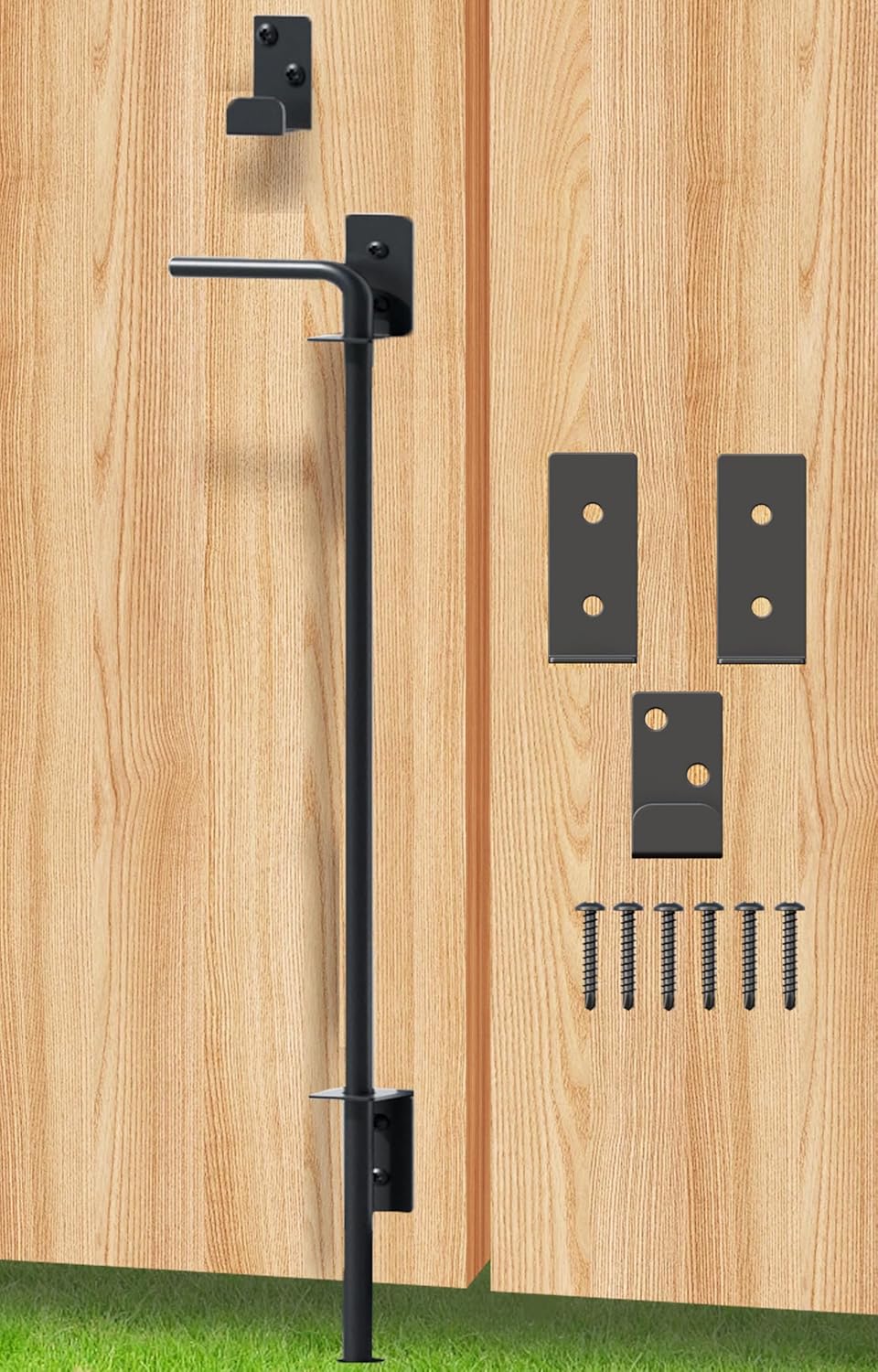 Cane Bolt Heavy Duty Gate Drop Rod 36 Inch Metal Gates Stopper for Wood PVC Vinyl Metal Fences Gates, Gate Ground Latches, Black Finish(1 Pack)