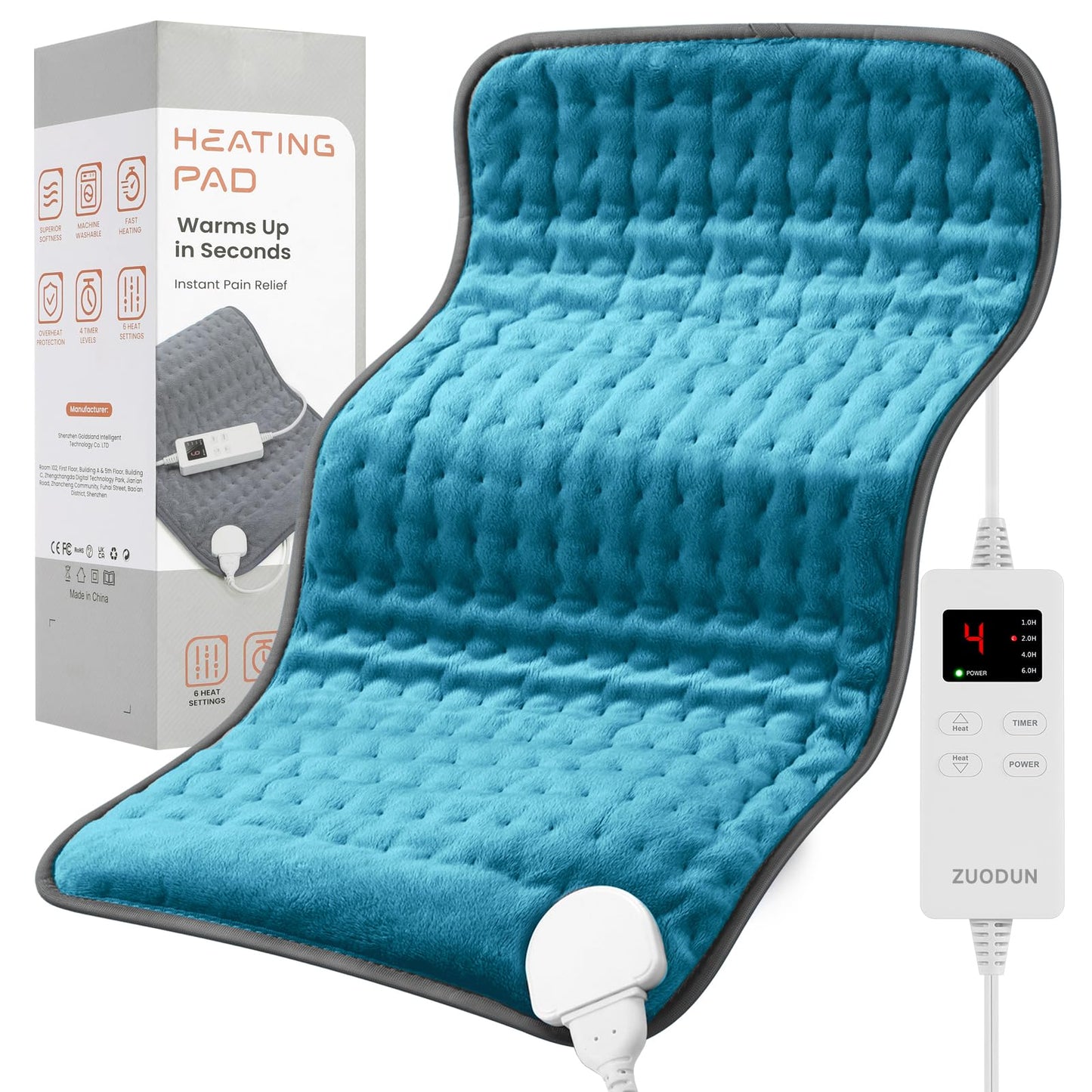 Electric Heating Pad for Back and Shoulder Pain Relief, Soft Heat Blanket with 6 Heat Levels & 4 Timers, Moist/Dry Heat, Auto Shut-Off, Washable Heat Pad, Ideal Gifts for Men & Dad
