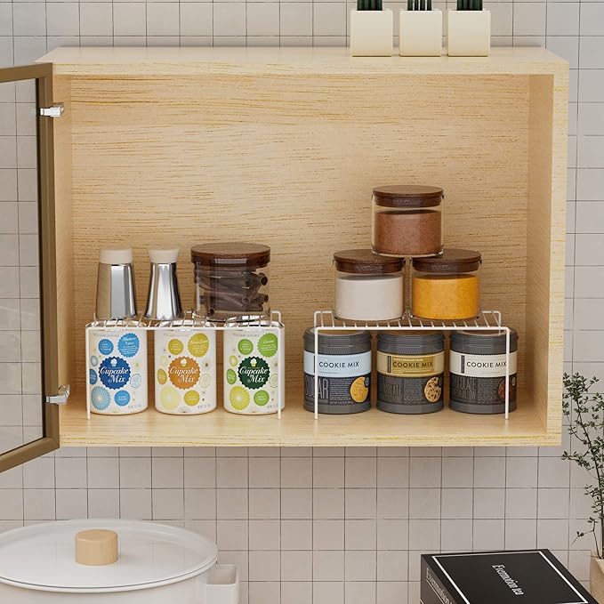 Redrubbit 2 Pack(10.6 x 5.1 Inch) Cabinet Storage Shelf Rack, Rustproof Kitchen Counter and Cabinet Shelf, Small Storage Rack Organizer for Kitchen, Fridge, Cabinet, Bathroom, White