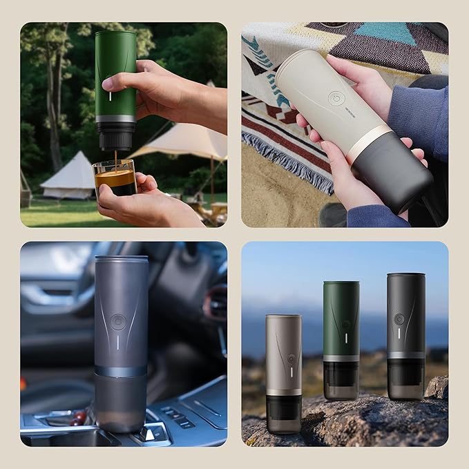 Portable Espresso Maker,Self-Heating Electric Mini Coffee Machine,Up to 20-Bar Pressure,Compatible with NS Capsules & Fine Grind,Coffee Maker for Outdoor Camping,Hiking,RV & Car, travel (Black)