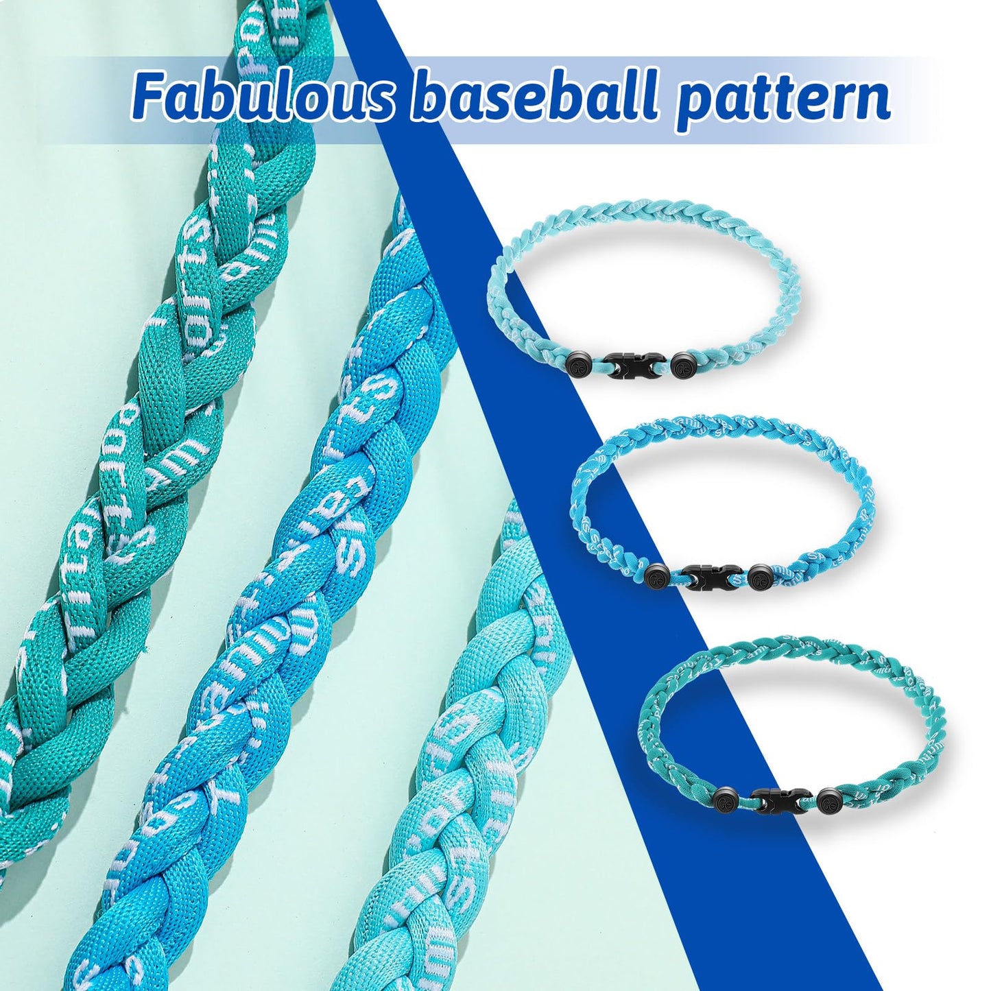 Junkin 3 Pcs Baseball Necklaces Three Braided Rope Titanium Necklace for Team Gifts Boys Men Player Softball Fans Sports (Bule C