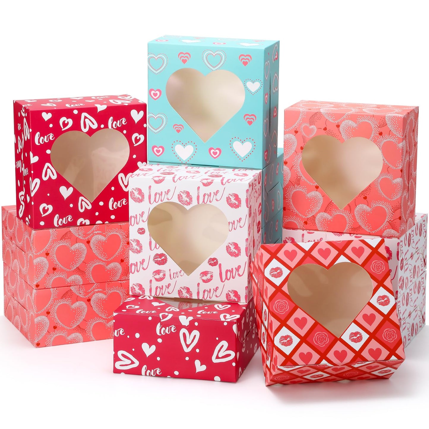 FUQUUON 30 Pack Valentine’s Day Bakery Cookie Boxes, 6" x 6" x 3" Valentines Treat Boxes with Heart Window, Candy Box for Holiday Pastries, Brownies, Chocolates, Cupcakes, Truffles Gift Giving