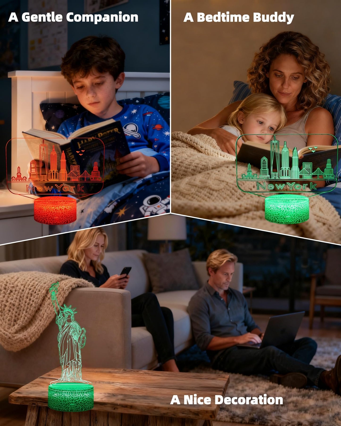 Kenmaca 3D Illusion Lamp - Statue of Liberty Night Light, 16 Colors, Dimmable, Touch & Remote Control, Model LKNW316