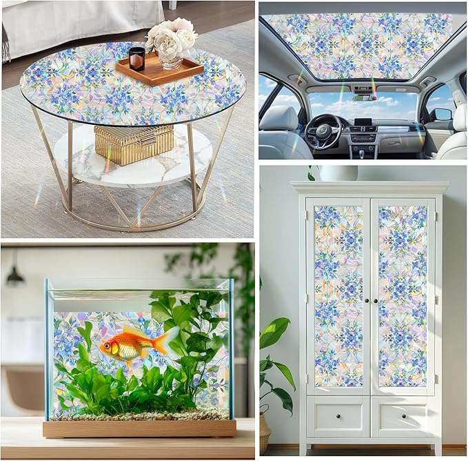 Window Privacy Film Home Room Bathroom Spring Decor Car Decorations One Way Privacy Window Clings Decals Tint Door Cover Rainbow Renter Friendly Stickers Static Cling Stained Glass Windows