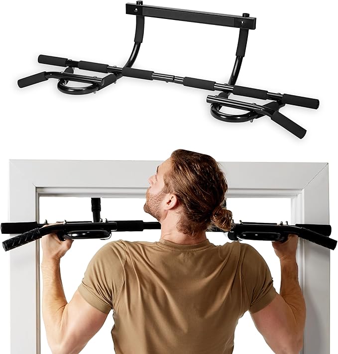SPRI Pull Up Bar - 8-Grip and 12-Grip Door Frame Mounting Pull-Up Bar for Versatile Workouts - Rugged Steel Frame with Foa...