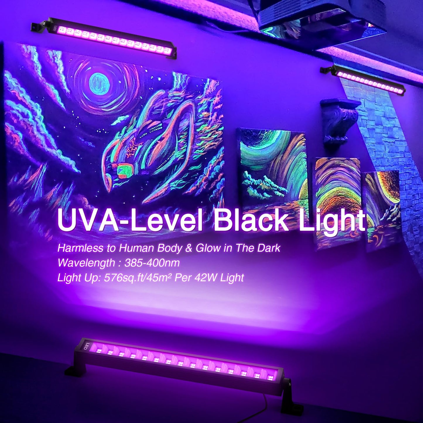 lamvip 42W LED Black Light Bar with 5ft Cord and Switch, 8PCS, Black