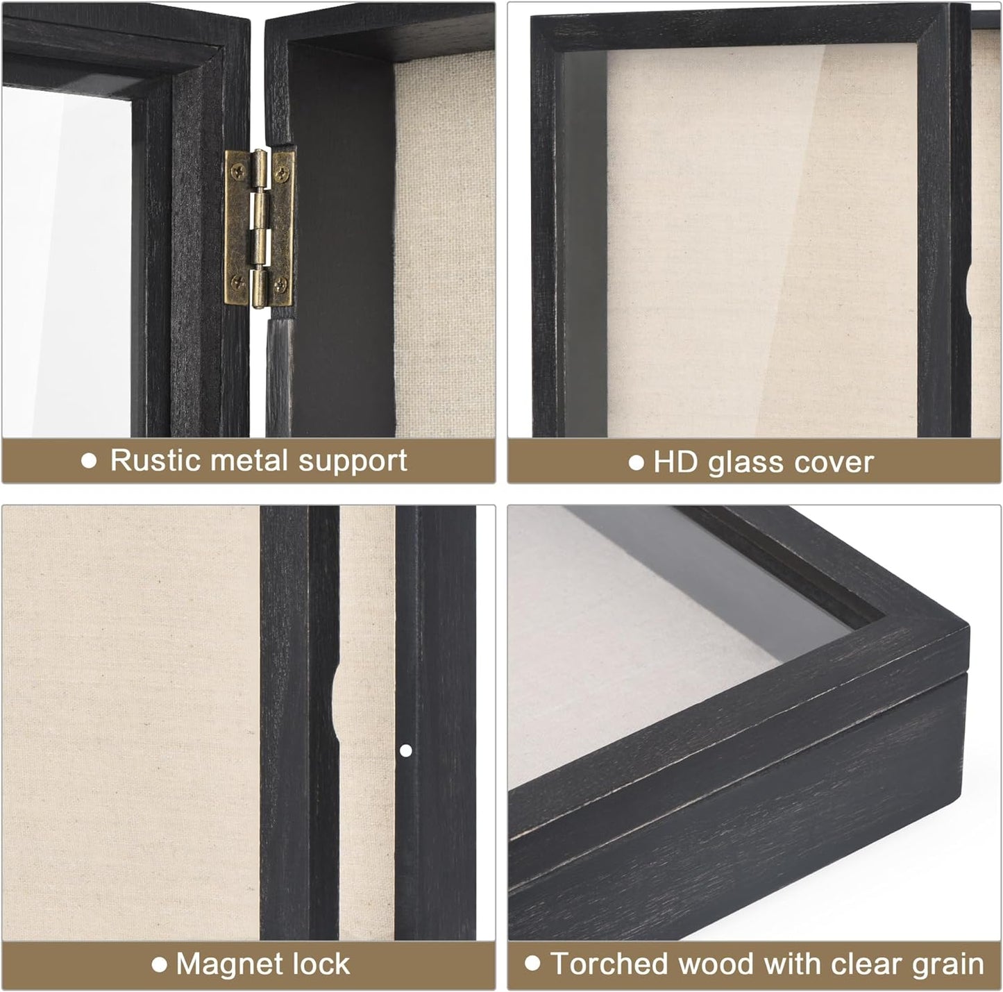 Love-KANKEI Shadow Box Frame 11x14 Shadow Box Display Case with Linen Back Rustic Wood Memory Box for Awards Medals Photos Pictures Gift Rustic Black