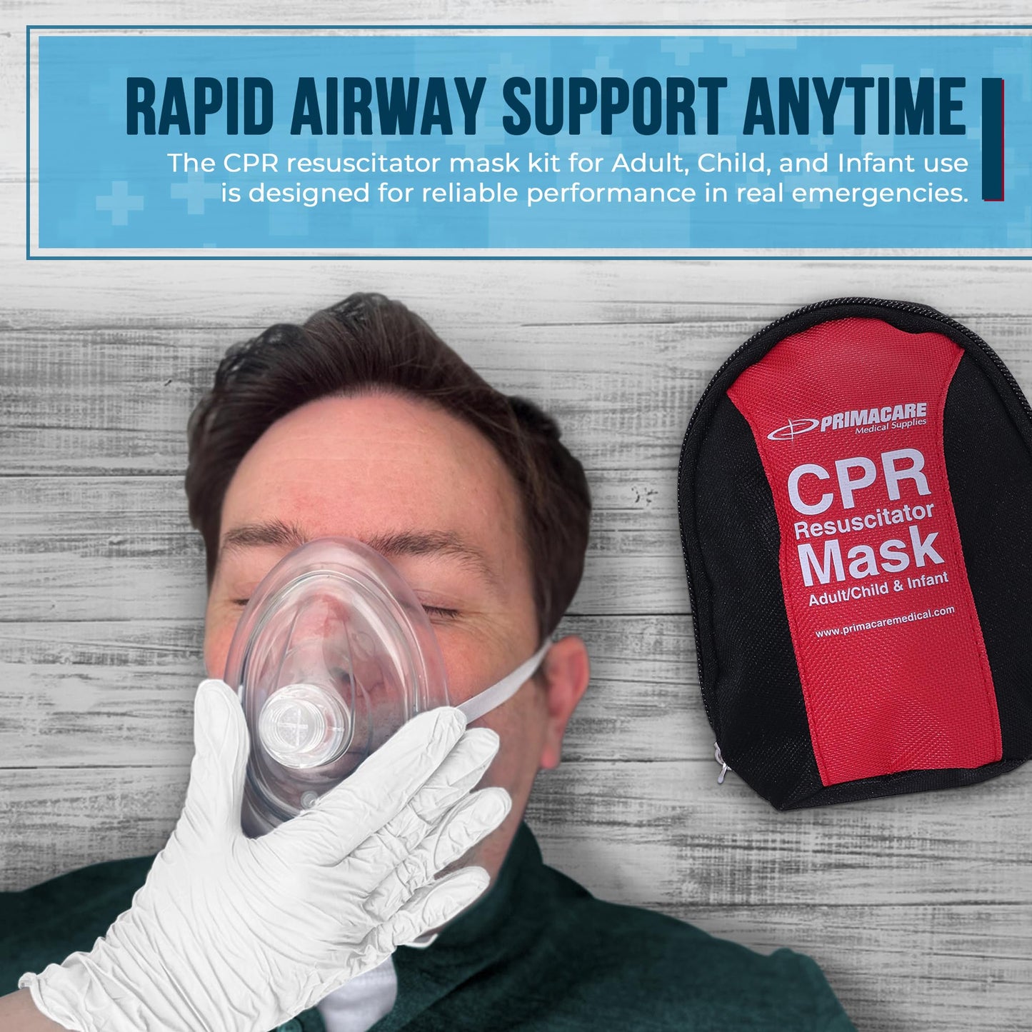 Primacare RS-6848 First Aid CPR Mask Combo Kit for Adult and Infant – Emergency Resuscitator Set with 2 Valves, Vinyl Gloves, Alcohol Prep Pads & Carrying Case Included