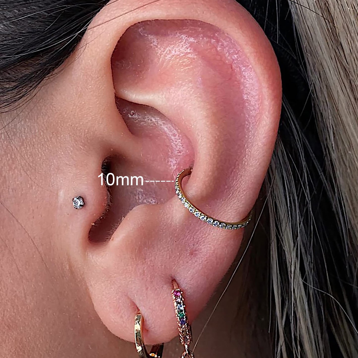 FINE4U 16G 10mm Conch Piercing Jewelry Hoop - ASTM F136 Titanium Hinged Conch Piercings Hoop Earrings, Clicker Cartilage Ring