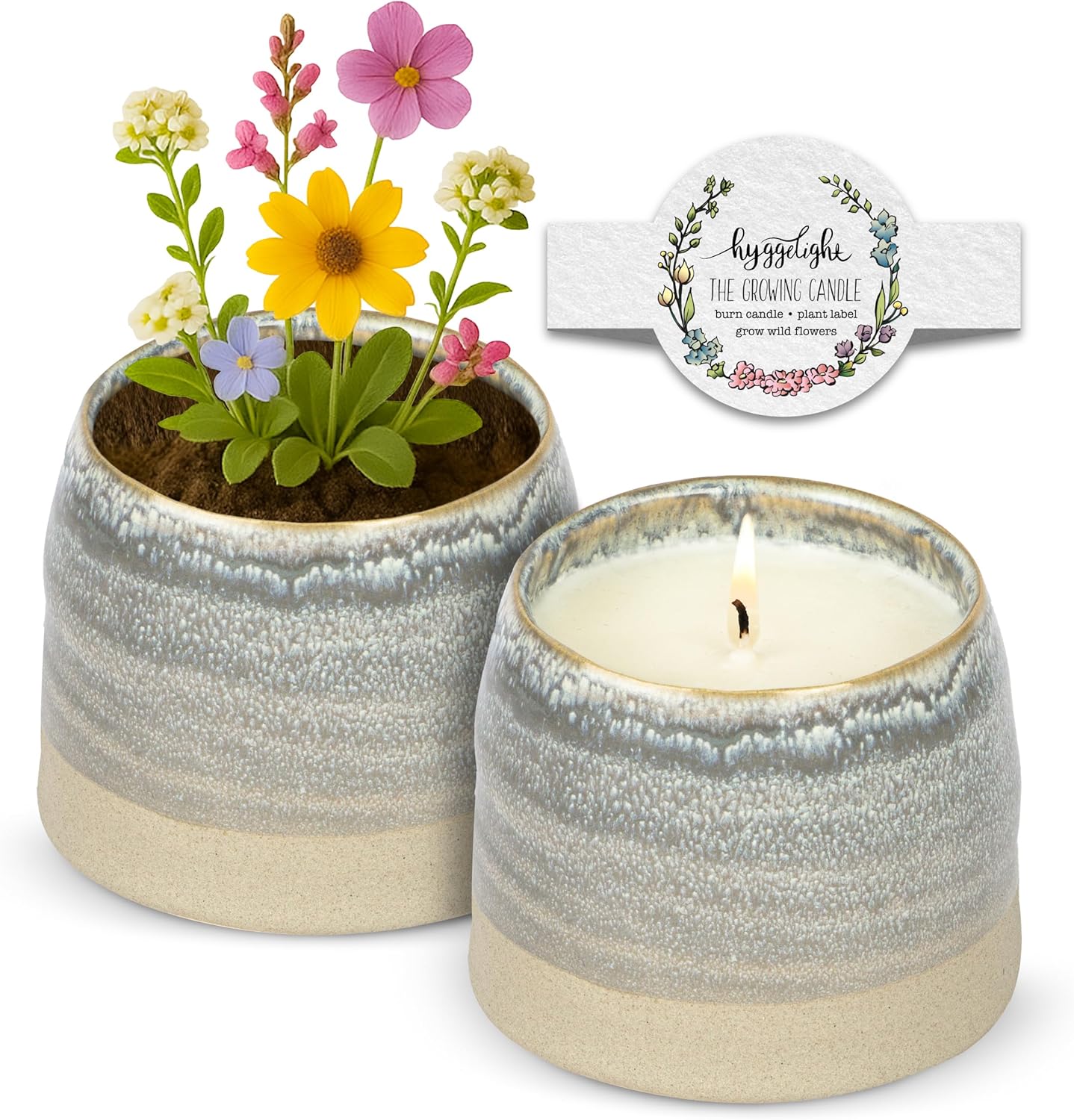 The Growing Candle, Lavender Scented, 10oz Ceramic Pot, Single Wick Aromatherapy Candles, 100% Soy for Women and Men, Greta