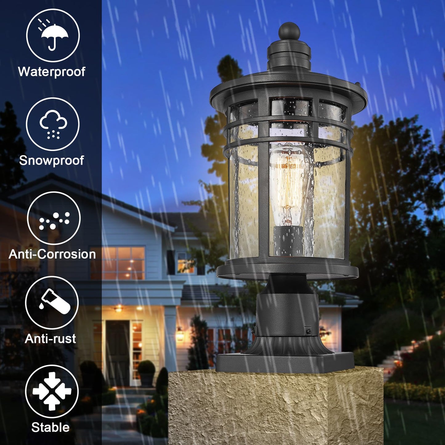 Darkaway Large Outdoor Post Lights Lamp Posts Outdoor Lighting  17Inch Post Lights Waterproof 2 Pack Outdoor Light Fixtures With Glassfor Outside Patio Yard Pathway