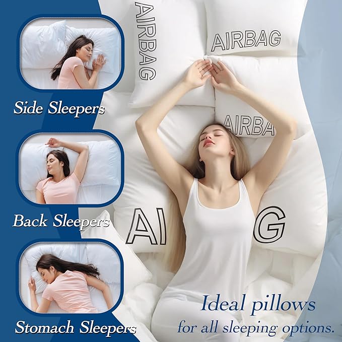 Premium Supportive & Fluffy Queen Size Bed Pillow for Side Back Stomach Sleepers, Luxury Hotel Quality Extra Soft Feather Down Alternative Filling, Cooling Smooth Cover for Sleeping, Relief Neck Pain