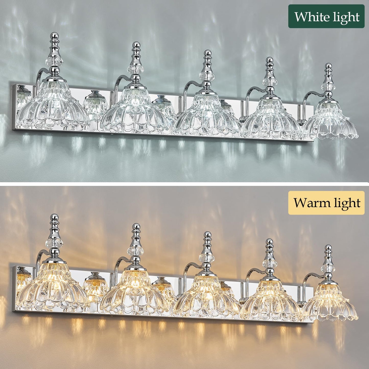 Lbsqj Vintage Bathroom Vanity Light  5-Light Chrome Vanity Lighting Fixture With Flower Glass Shade  Bathroom Lighting Fixtures Over Mirror