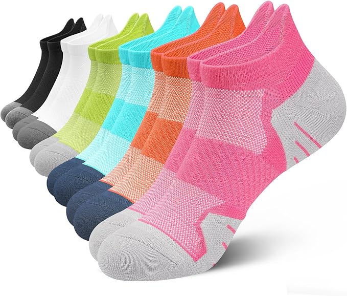 PAPLUS 6 Pairs Ankle Compression Socks for Women, Cushioned Running Socks with Arch Support, Low Cut, Targeted Compression