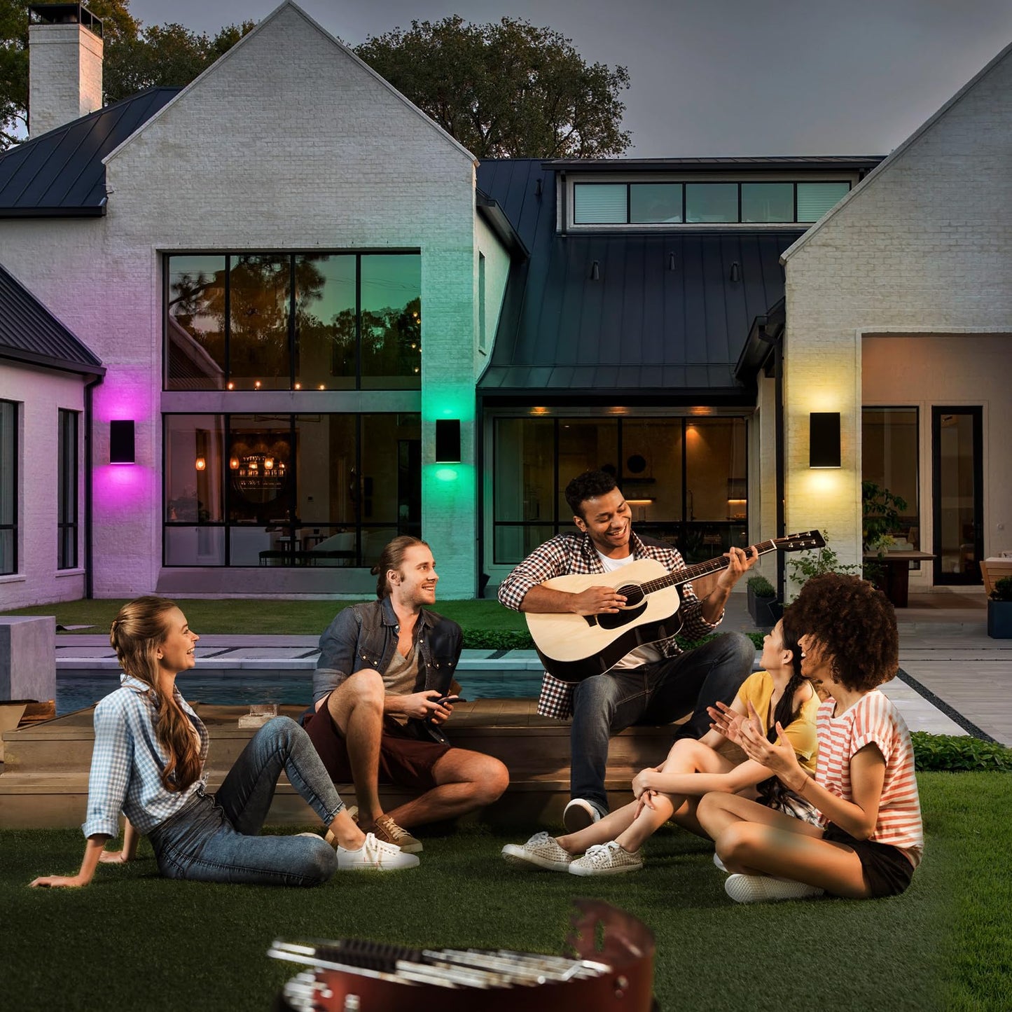 Zicbol Outdoor Wall Light, 10in RGB Color Changing Sconce, Remote/App Control, Black, Metal, Model HY058