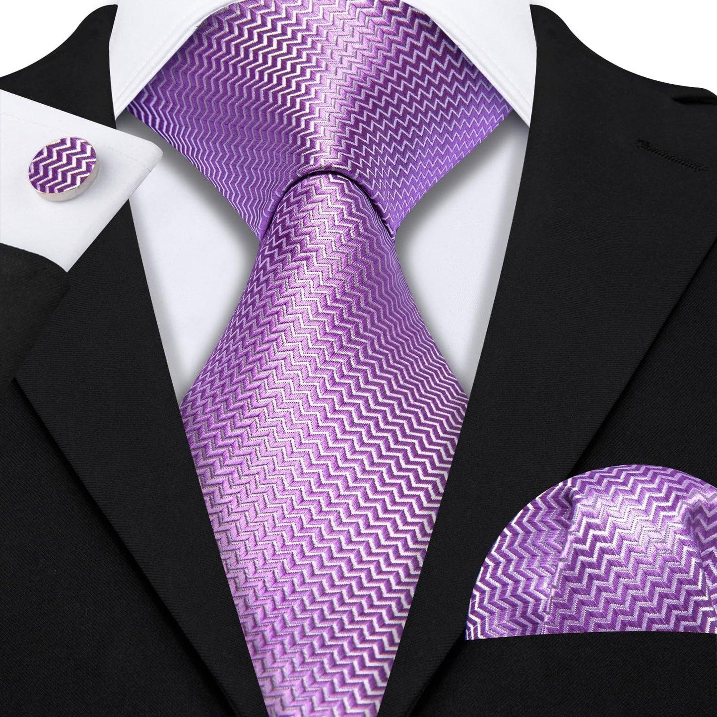 Barry.Wang Designer Classic Ties for Men Set Formal Pocket Square Cufflink Check Plaid