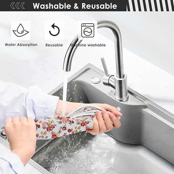 Kitchen Faucet Absorbent Mat,Rose Floral Flower Water Splash Guard for Sink, Faucet Drip Catcher Thicken Sponge Microfiber Faucet Water Catcher Mat Sink Absorbent Mat for Kitchen 14x5in 2Pack
