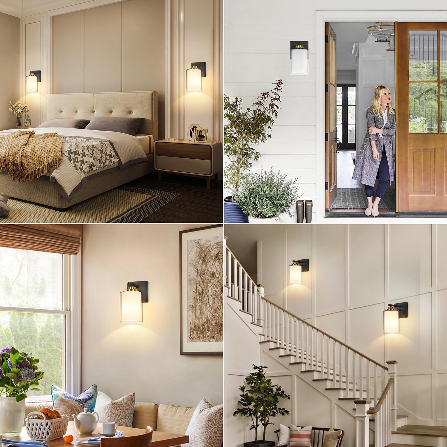 Set Of 2 Wall Sconces For Bathroom  Modern Vanity Light Fixtures  Black & Gold Wall Mount Lighting Lanterns  Farmhouse Wall Lights With Double Clear Glass Shade For Bedroom Living Room Mirror Hallway