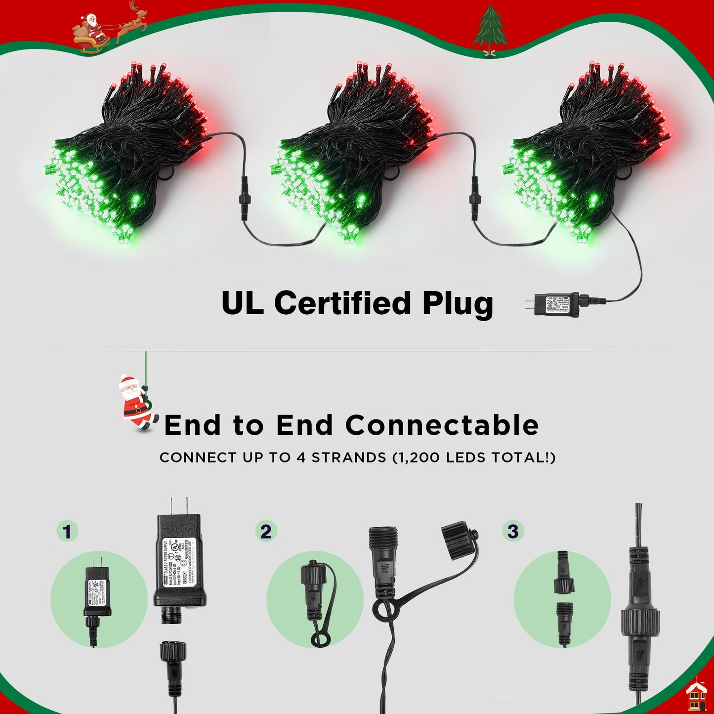 Blctec Christmas Lights Indoor Outdoor 300 Led 108Ft Ul Certified Christmas Tree Lights With 8 Modes  Waterproof  Timer  End To End Connectable String Light For Trees  Patio Xmas Decor  Red Green