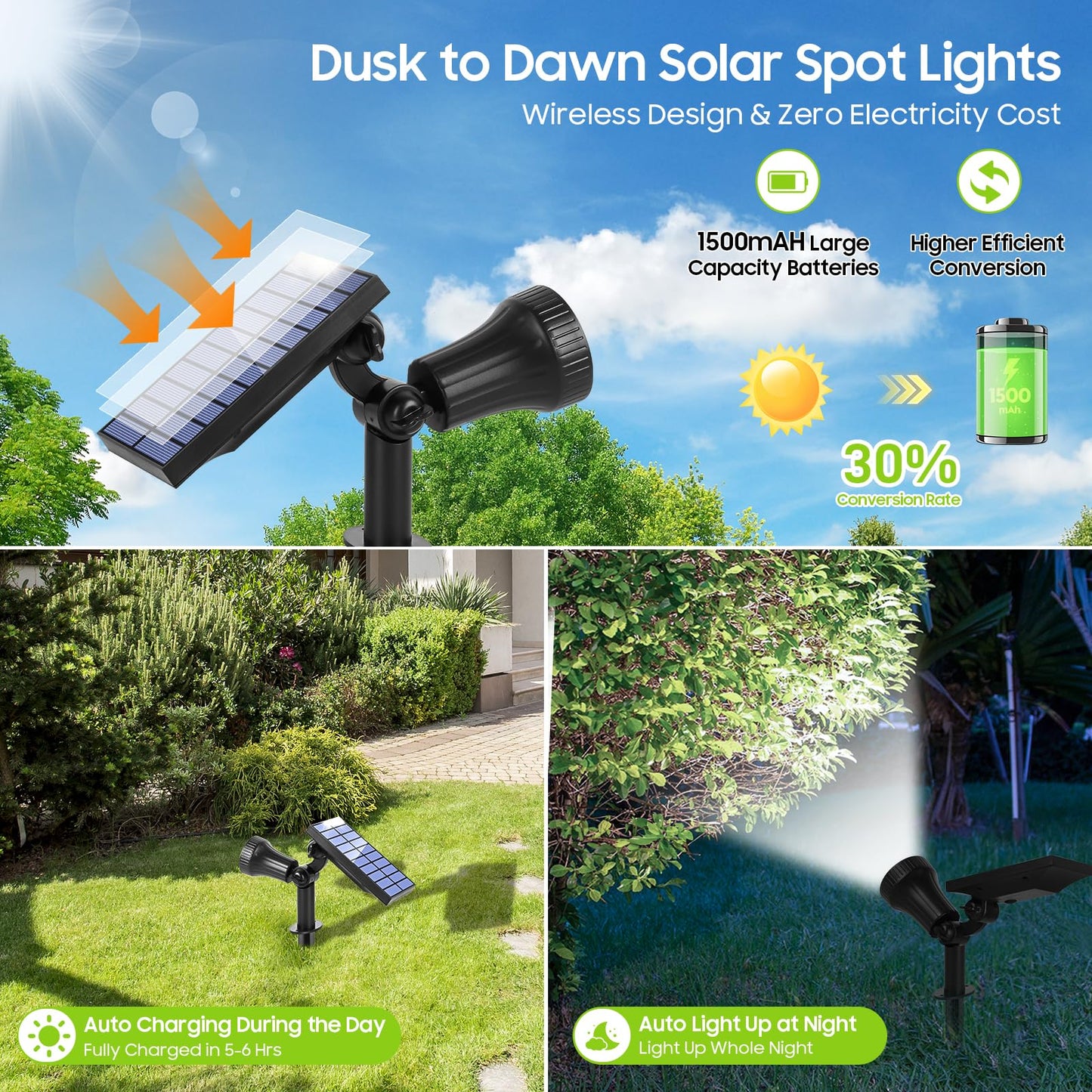 Bosceos 6-Pack Solar Spotlights For Outside With 30Leds & 3 Modes  Solar Lights Outdoor Waterproof  Dusk To Dawn Landscape Lighting  Pathway Lights For Yard Garden Tree Flag Sculpture(Cool White)
