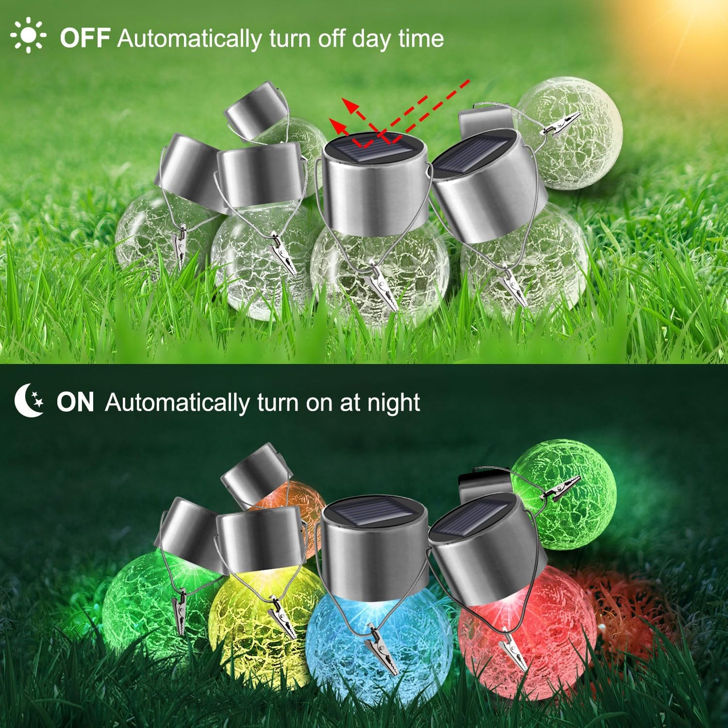 Partphoner 12 Pack Solar Globe Lights - Waterproof  ed Glass Lanterns, Color Changing, Stainless Steel, Model Pa1168