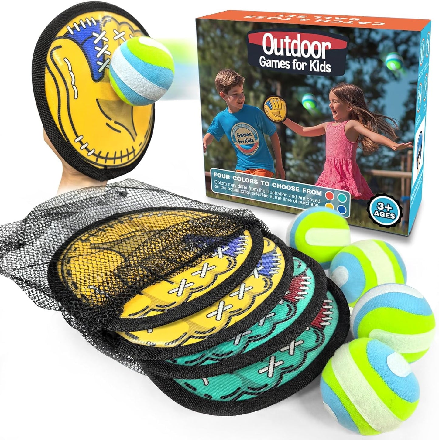 Toss and Catch Ball Game Set – Outdoor Toys for Kids, Toddler Yard & Beach Games, Sticky Ball and Glove Toy, Birthday Gift for Boys Girls Ages 3 4 5 6 7 8 9 10 (Upgraded Version)