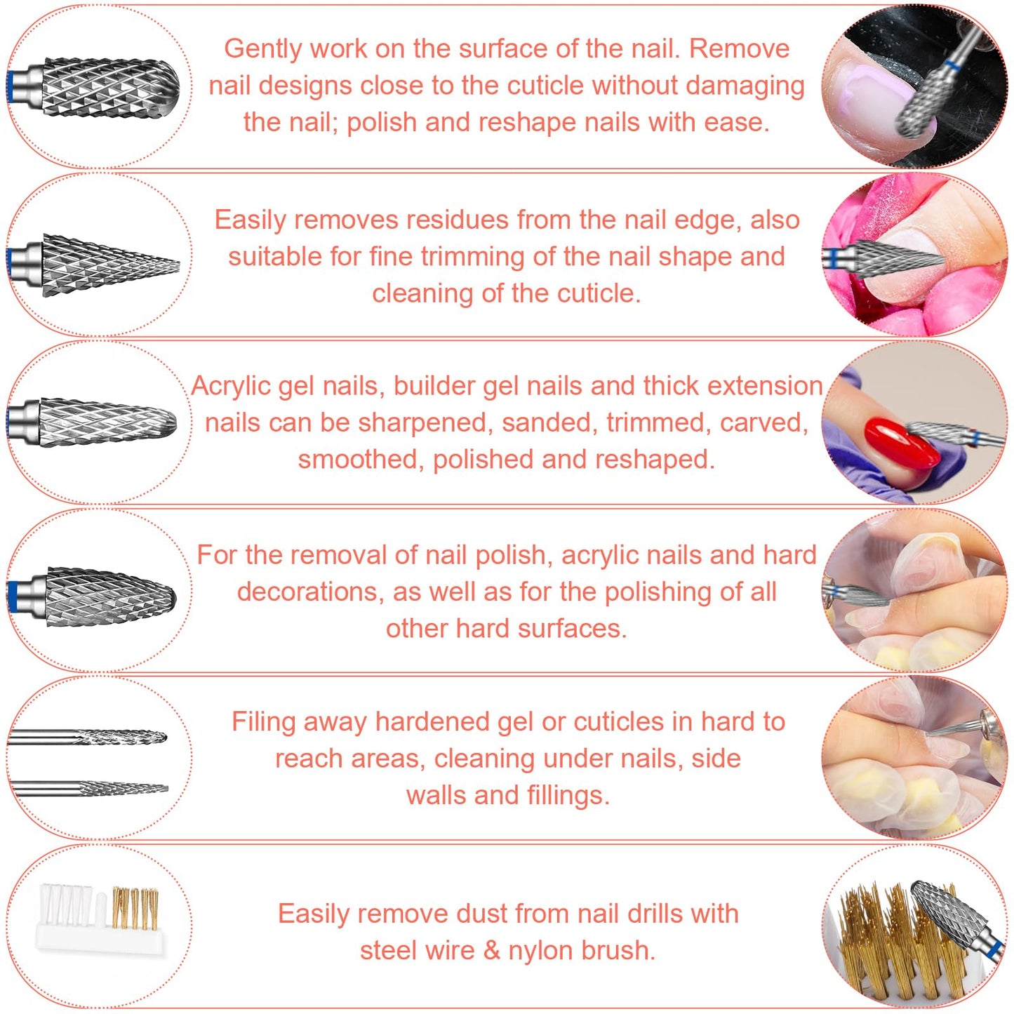 YUXIANLB Nail Drill Bits Set Tungsten Steel Nail Bits 1.77 Inches Diamond Cuticle Electric Nail File 6Pcs Nail Art Tools Sanding