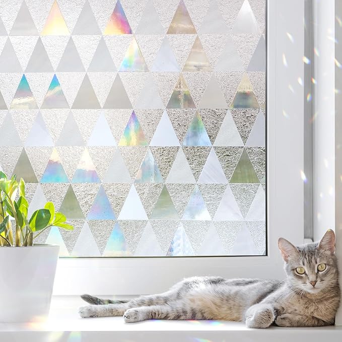 LUTE Window Privacy Film, Decorative Stained Glass Rainbow Window Clings, Sun Blocking Glass Covering, Renter-Friendly Static Cling Sticker Frosted Decals for Home Door Office, 23.6" x 78.7"