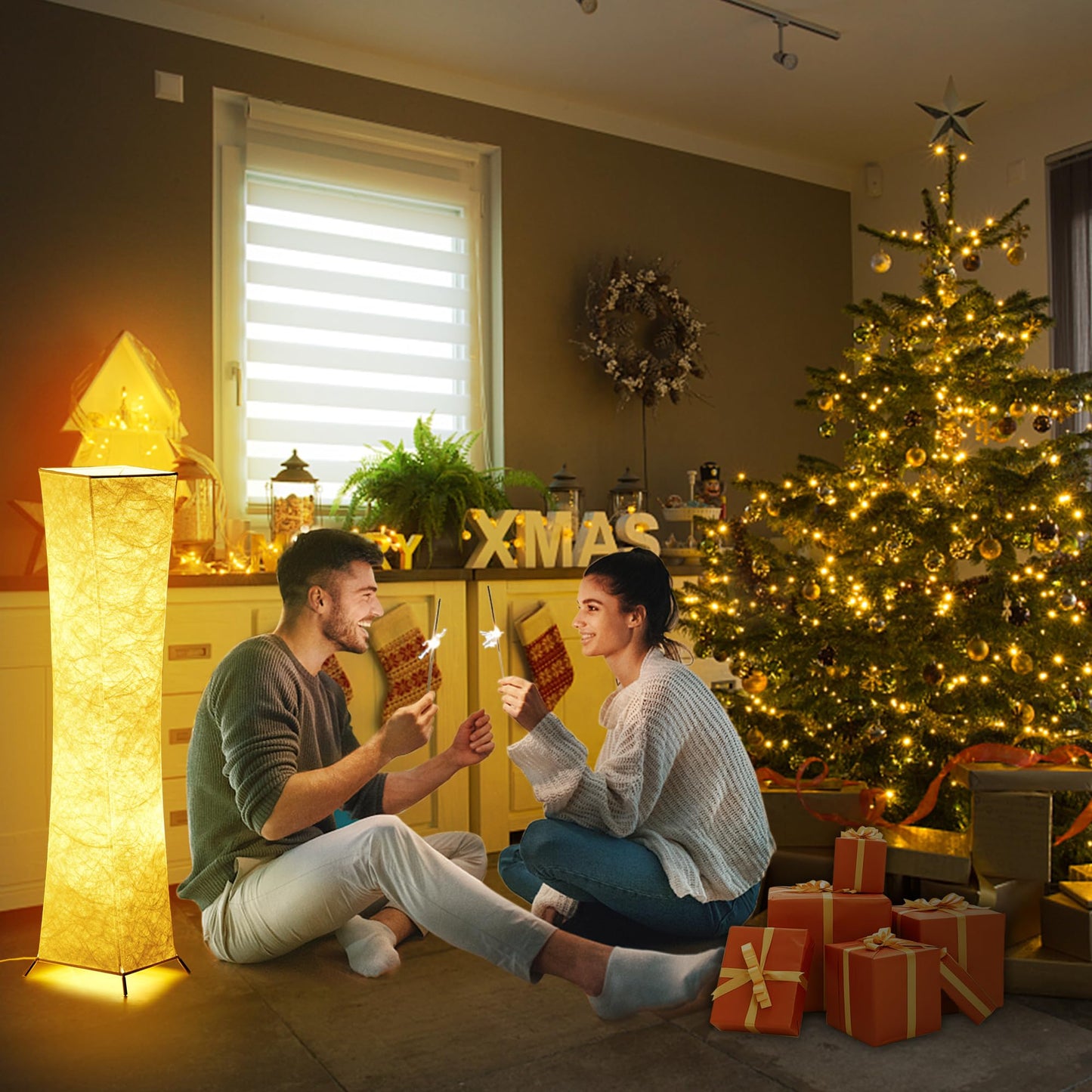 Chiphy Dimmable Floor Lamp - 39 Xs Tall Standing Light, 12Wx2 Led Bulbs, White Fabric Shade, Model Sf213-107(A)