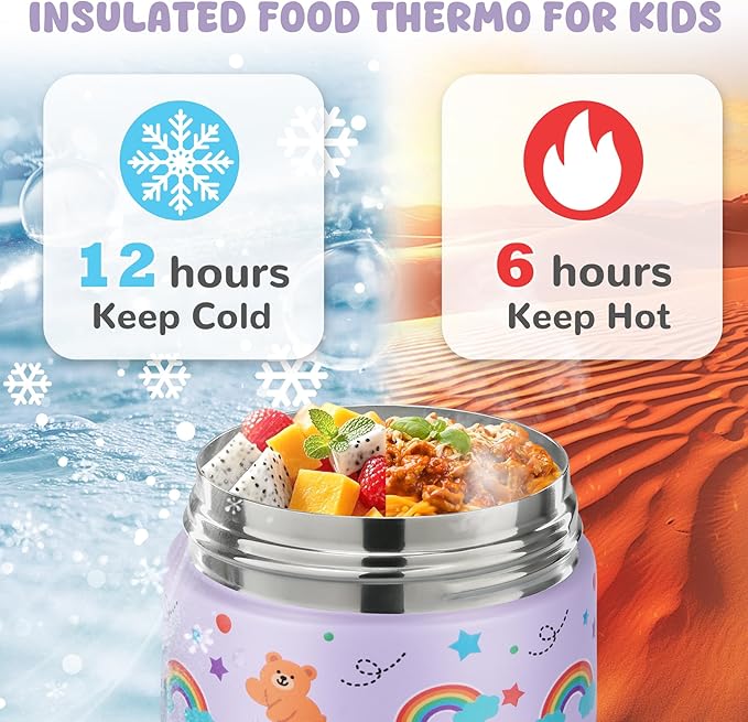 10oz Soup Thermo for Hot Food Kids Insulated Food Jar Container with Spoon Width Mouth Stainless Steel Leak Proof Thermo Lunch Box for School Travel