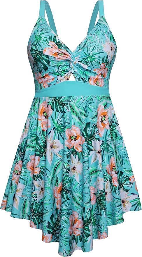 Arolina Plus Size Bathing Suit for Women Swim Dress Tummy Control Swimsuits Two Piece Flowy Tankini with Shorts