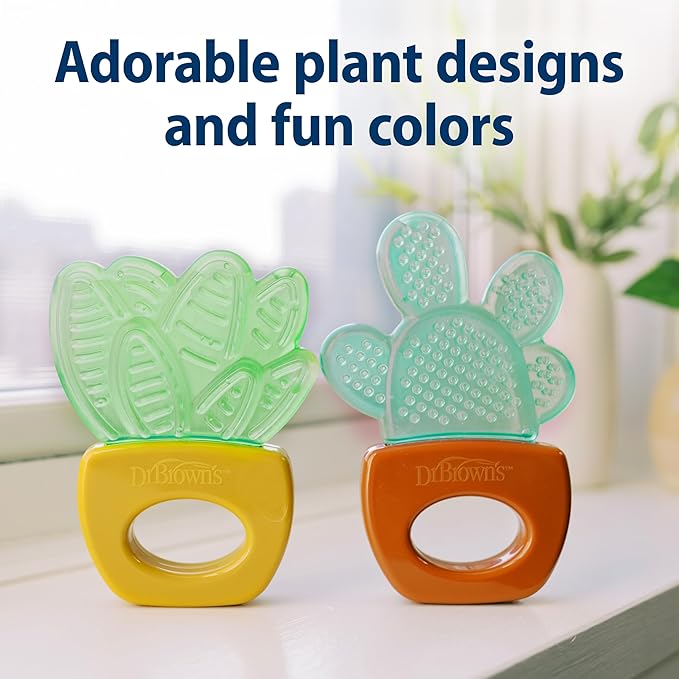 Dr. Brown's AquaCool Water-Filled Teether, Cooling Baby Teether Toy for Sore Gums, Green Cactus, BPA Free, 3m+, 2-Pack