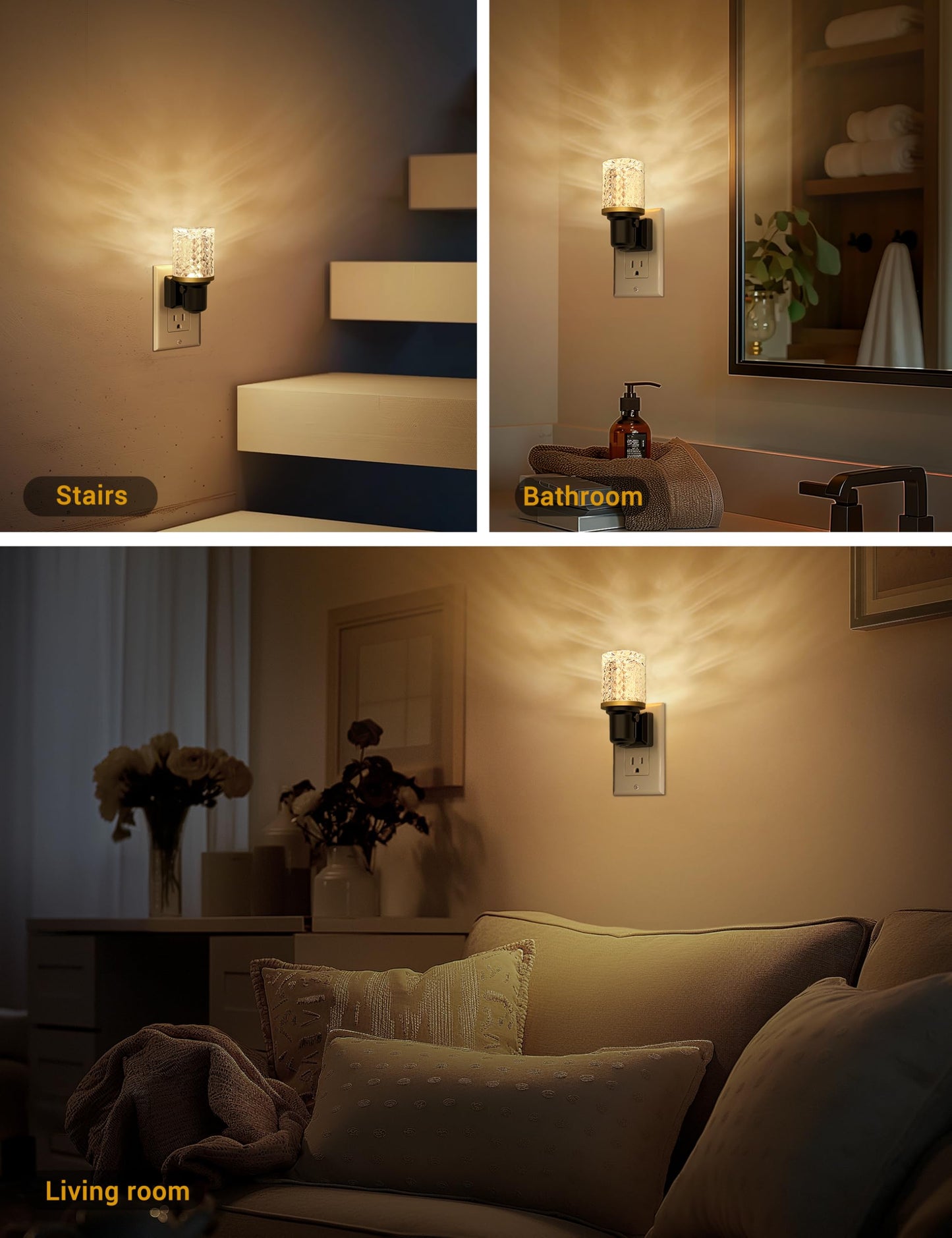 JandCase LED Night Light Dimmable Wall Plug 3000K Soft White 0-100LM 2 Pack Crystal - Warm