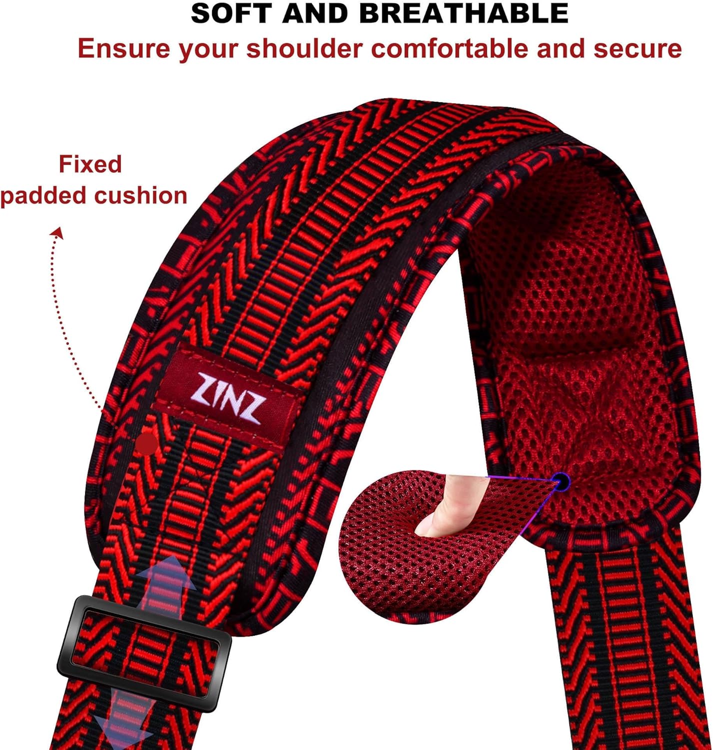 ZINZ 79.5" Universal Strap with Ultra-Thick Fixed Breathable Pad - Adjustable Heavy-Duty Shoulder Strap for Laptop, Crossbody, Luggage, Gym, Camera Bag and More - TH01B02