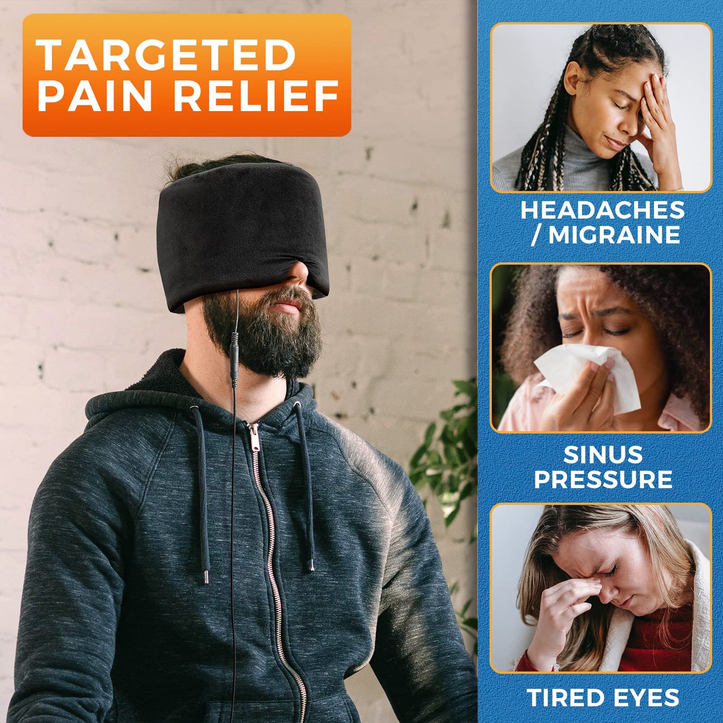 sticro Form Fitting Heated Headache Cap, 3 Temp Settings Steam Migraine Hat Heated Eye Mask for Dry Eyes, Sinus Pressure Relief, Tension Headache (Small)