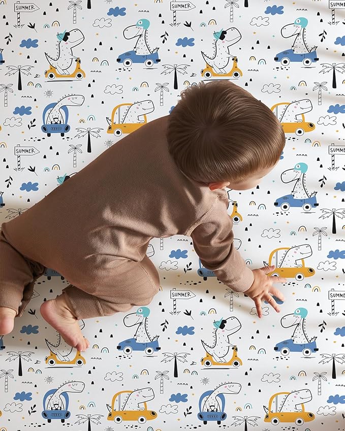 Baby Crib Sheets for Boys Girls, 28x52x8in Fitted Crib Sheet Neutral 3 Pack for Standard Crib and Toddler Mattress, Breathable Soft Microfiber Baby Sheet Grey & Blue Car