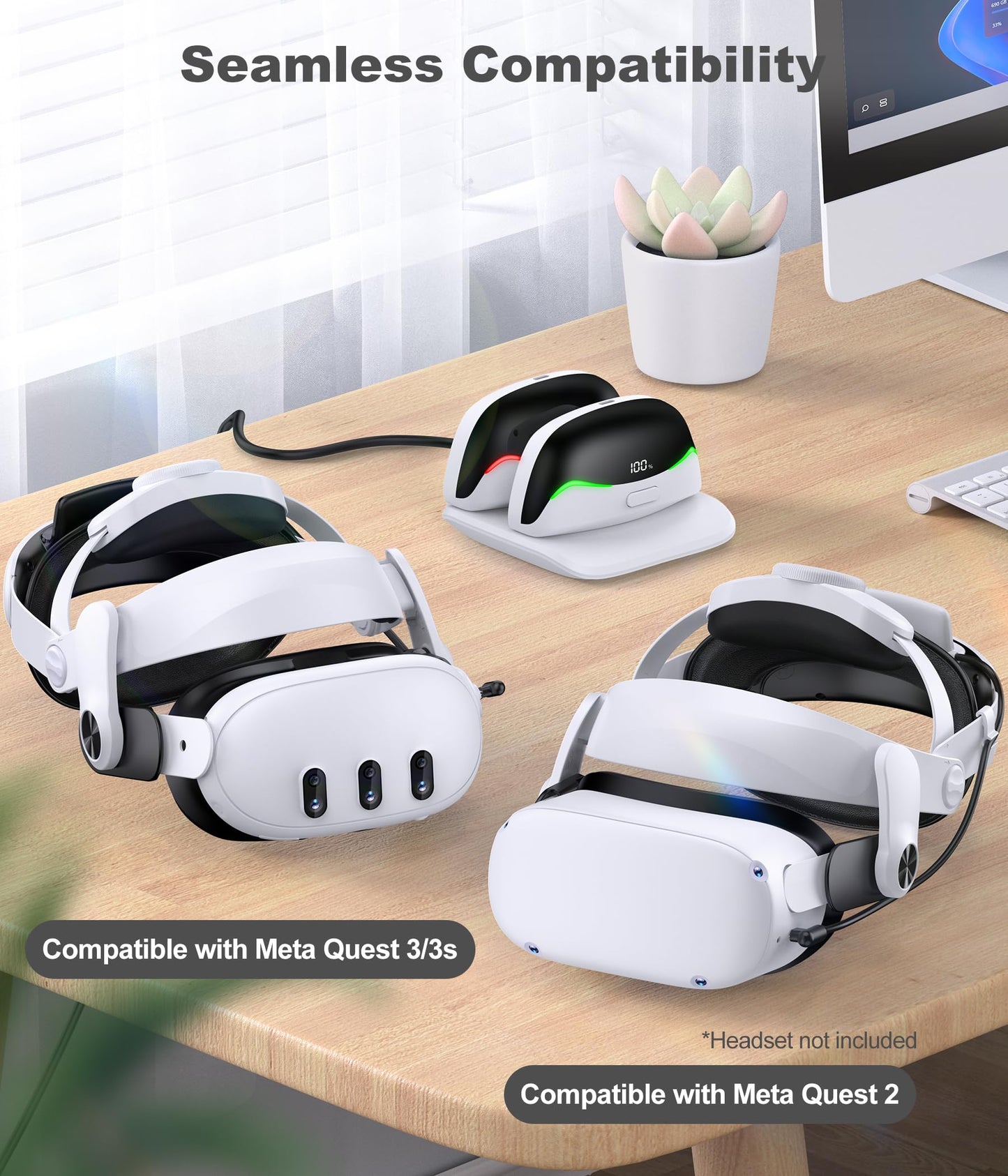 Battery Head Strap for Quest 3S/Quest 3/Quest 2-6700mAh Hot-swappable Battery Oculus Head Strap for Extend Playtime 2-3 Hours, Comfortable VR Head Strap with Enhanced Support to Reduce Pressure