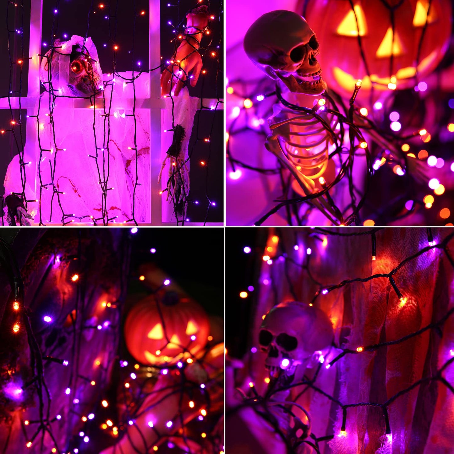 Jnaurb Halloween String Lights, 300 LED Waterproof Fairy Lights, 114ft, Orange & Purple, 8 Modes, Indoor/Outdoor Decor