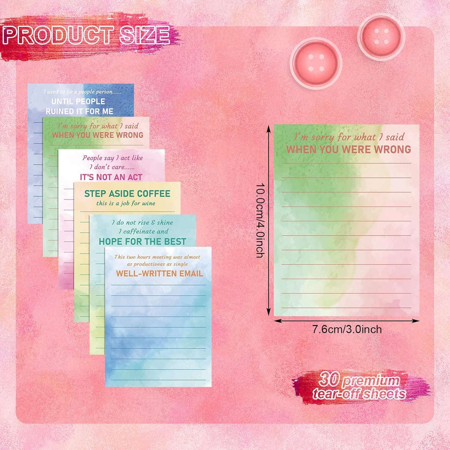 Funny Notepads with Sayings Sticky Funny Office Supplies to Do List Sarcastic Work Assorted Notepad for Workers, 12 Designs, 3 x 3.93 Inch(Watercolor Style)