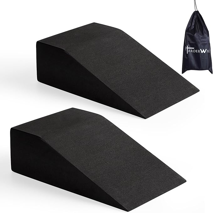HarderWill Yoga Foam Wedge Blocks (Pair), Calf Raise Block, Calf Stretcher, Yoga Wrist Support, Balance, Pushup, Fitness, ...