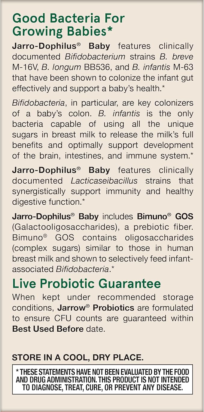 Jarrow Formulas Jarro-Dophilus Baby Probiotic + GOS Prebiotic, Dietary Supplement, Gut Support for Babies, 2.1 oz Powder, 60 Day Supply (Pack of 12)