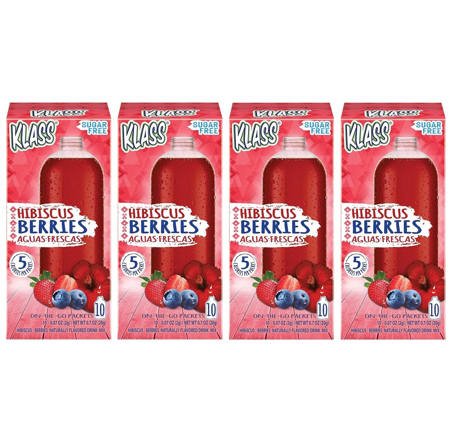 Drink Mix Hibiscus Berries | Klass Aguas Frescas | Sugar Free! (Pack of 4, 40 Count Powder Stick Packs) Shake it up! The new way